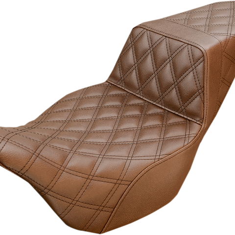 SADDLEMEN Step Up Seat - Lattice Stitched - Brown - FLH Step Up Seat — Lattice Stitched - Team Dream Rides