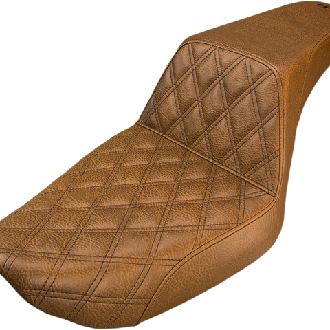 SADDLEMEN Step Up Seat - Lattice Stitched - Brown - Dyna Step Up Seat — Lattice Stitched - Team Dream Rides