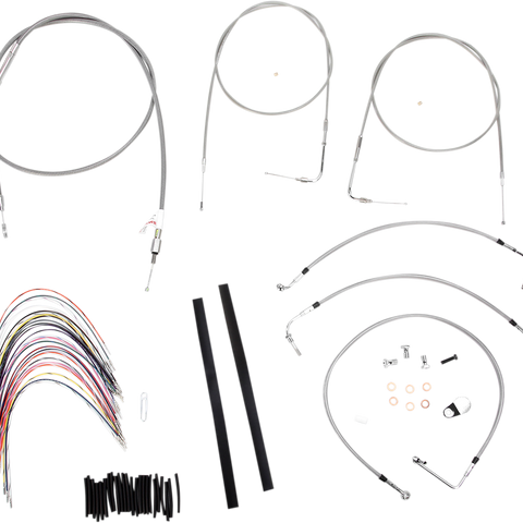 BURLY BRAND Complete Stainless Braided Handlebar Cable/Brake Line Kit For 14