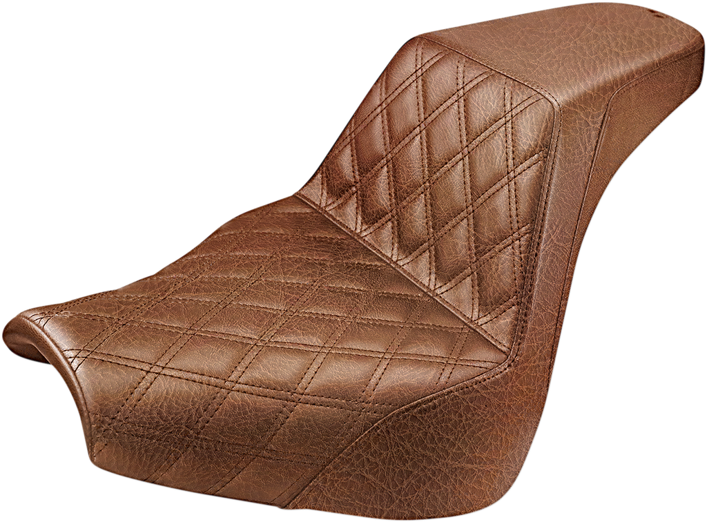 SADDLEMEN Step Up Seat - Driver's Lattice Stitched - Brown Step Up Seat — Front Lattice Stitch - Team Dream Rides