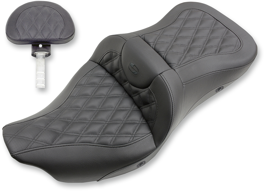 SADDLEMEN Extended Reach Road Sofa Seat - Lattice Stitched - Backrest - Heated Extended Reach Road Sofa  Seat - Team Dream Rides