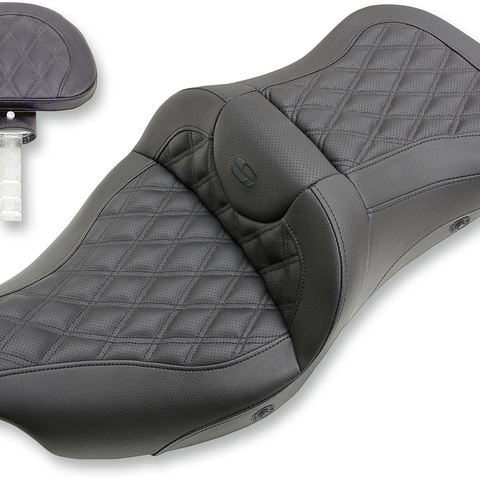 SADDLEMEN Extended Reach Road Sofa Seat - Lattice Stitched - Backrest - Heated Extended Reach Road Sofa  Seat - Team Dream Rides