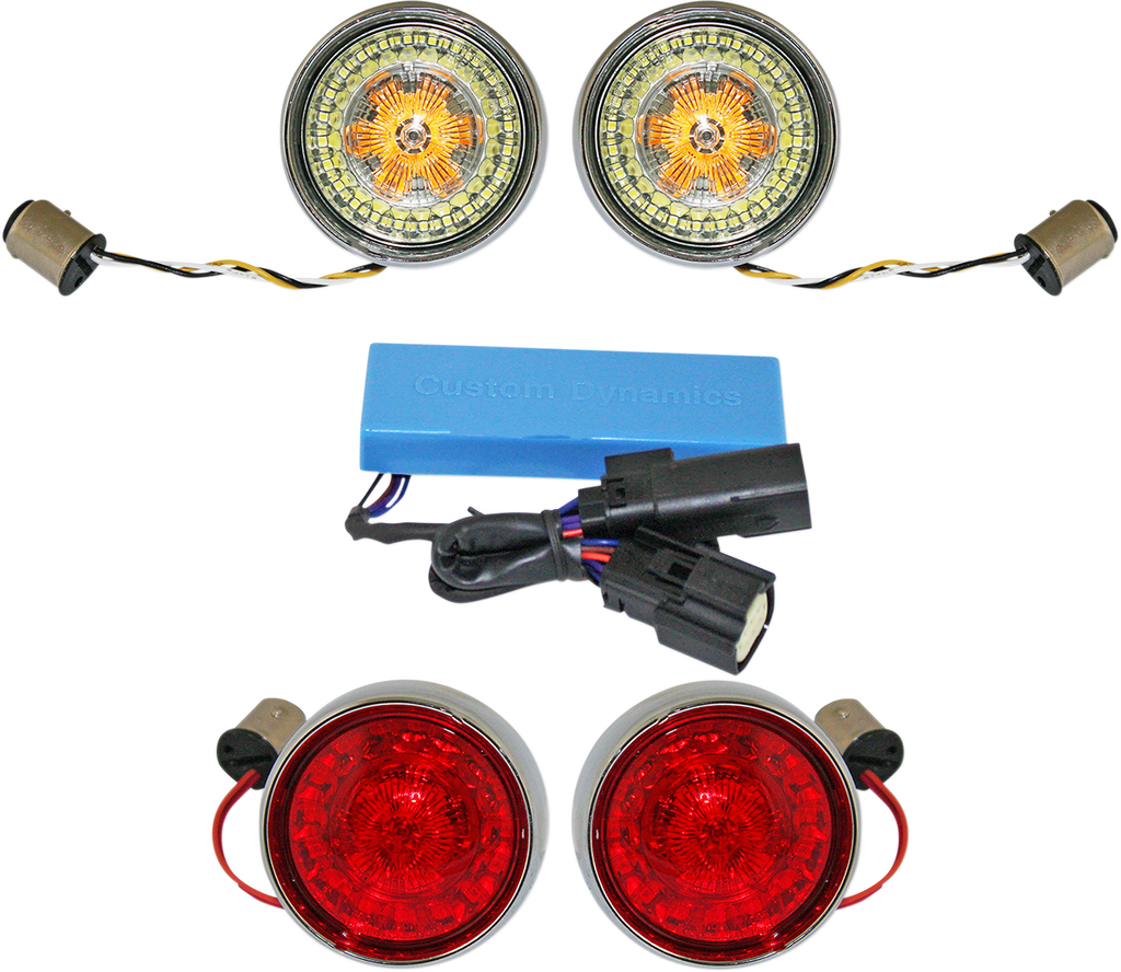 CUSTOM DYNAMICS Full Bullet Turn Signal Conversion Kit  - Chrome Complete Front & Rear Turn Signal Conversion Kit with Bullet Bezel Lenses - Team Dream Rides