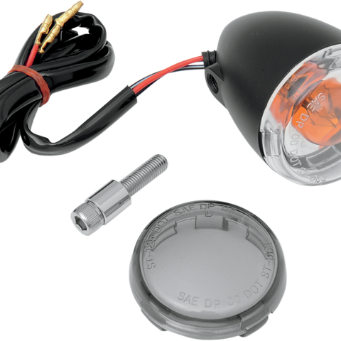 DRAG SPECIALTIES Universal Turn Signal Light - Front - Matte Black with Smoke Lens DOT Compliant Turn Signals - Team Dream Rides