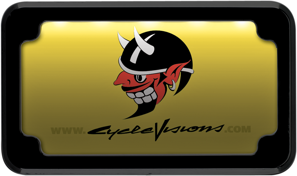 CYCLE VISIONS Beveled License Plate Frame - Black - with Plate Light Beveled License Plate with Lights - Team Dream Rides