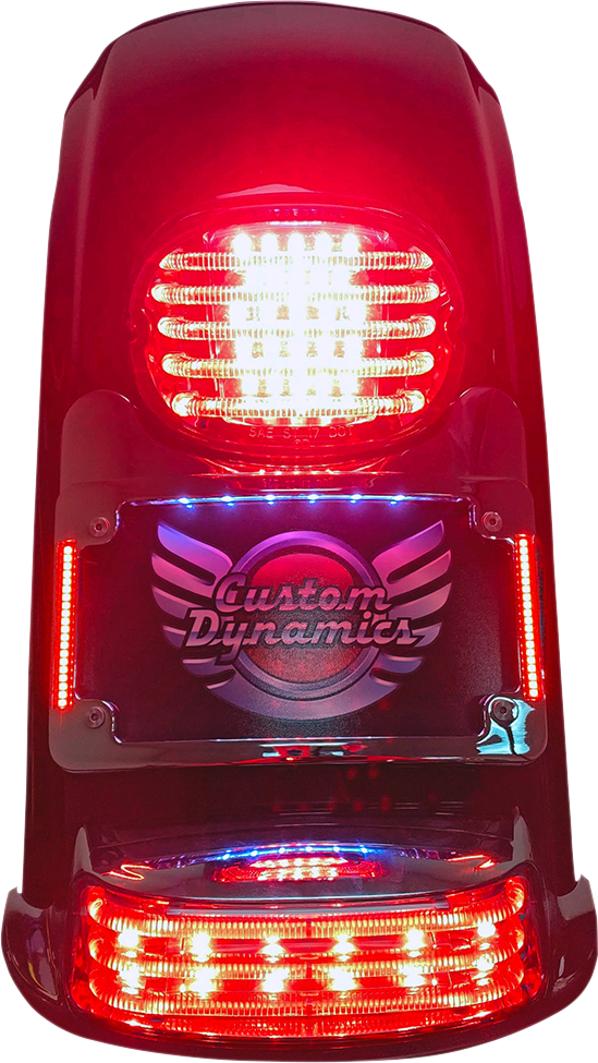 CUSTOM DYNAMICS License Plate Frame/Turn Signal Eliminator - Black Turn Signal Eliminator with Tri Radius Illuminated Plate Frame - Team Dream Rides