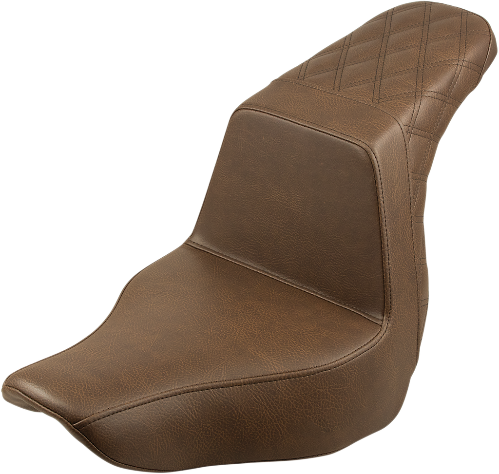 SADDLEMEN Step Up Seat - Passenger Lattice Stitched - Brown Step Up Seat — Rear Lattice Stitch - Team Dream Rides