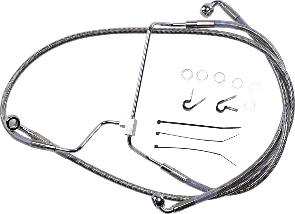 DRAG SPECIALTIES Brake Line - +12" - Stainless Steel Extended Length Stainless Steel Brake Line Kit - Team Dream Rides