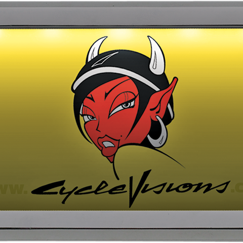 CYCLE VISIONS Beveled License Plate Frame - Chrome - with Plate Light Beveled License Plate with Lights - Team Dream Rides