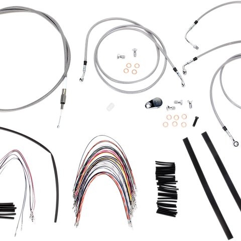 BURLY BRAND Complete Stainless Braided Handlebar Cable/Brake Line Kit For 14