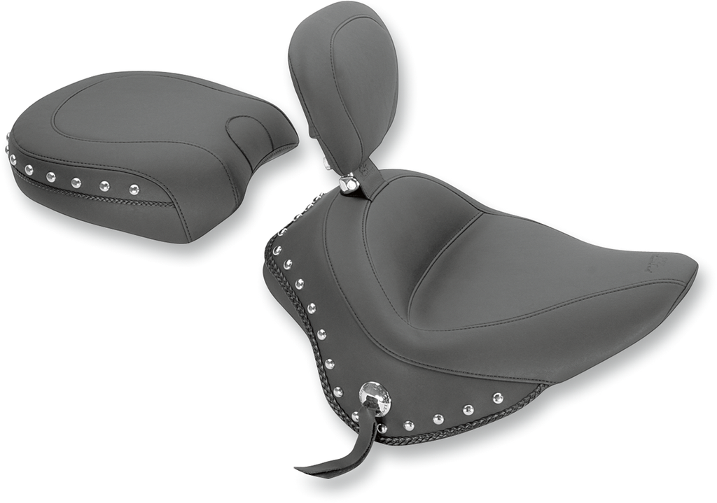 MUSTANG Studded Touring Solo Seat - Driver's Backrest Wide-Style Solo Seat with Removable Backrest - Team Dream Rides