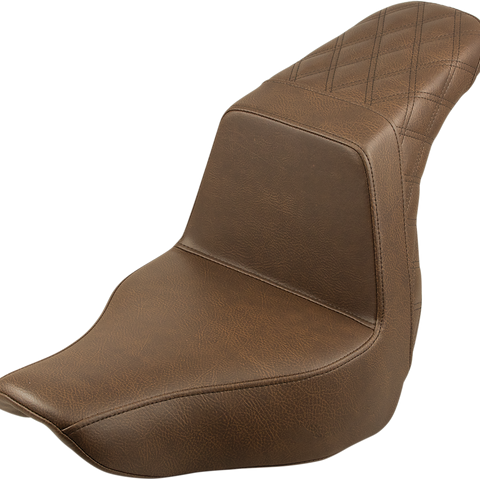 SADDLEMEN Step Up Seat - Passenger Lattice Stitched - Brown Step Up Seat — Rear Lattice Stitch - Team Dream Rides